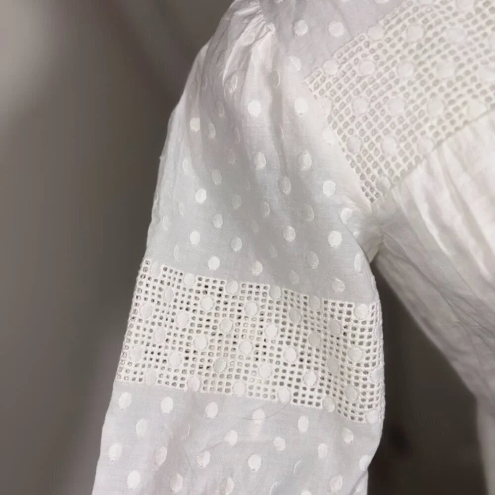 NEW NWT Ann Taylor Loft Dotted Lace Trim Flounce Swing Dress White Cotton XXS